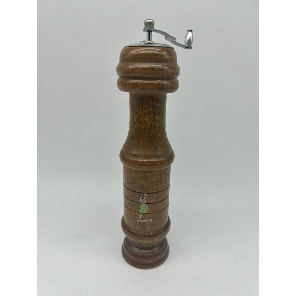 Vintage Hawaii Hula Girl Wood Pepper Grinder Mill Wooden Tiki Party Bar Decor 9"